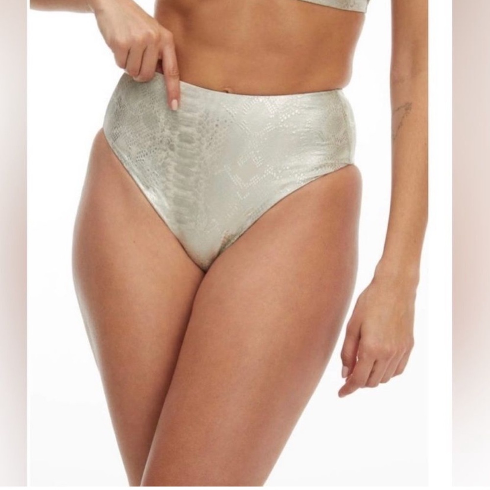 NWT Good American Metallic snake high waist bikini bottoms silver